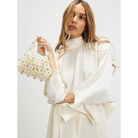 River Island Flower Pearl Beaded Grab Bag - Cream | Very (UK)