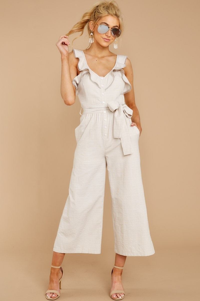 Reminds Me Of Me Taupe Striped Jumpsuit | Red Dress 