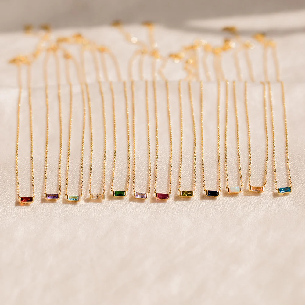 Dainty Baguette Birthstone Necklace | V-Day Gift | Caitlyn Minimalist | Caitlyn Minimalist