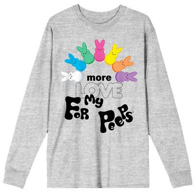 Peeps More Love For My Peeps Men's Heather Gray Long Sleeve Crew Neck Tee | Target