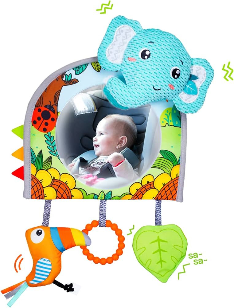 Car Seat Toys, Baby mirror Toy for car, baby car toys Rear facing, Mirror,Teether and Crinkle Pap... | Amazon (US)
