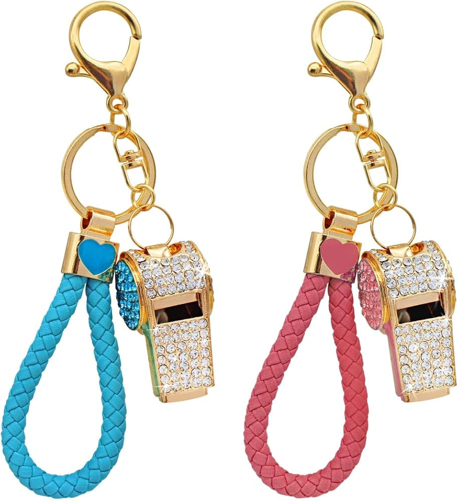 2Pcs Whistle Keyrings, Crystal Rhinestone Whistle Bling Whistle with Chain for Bag Accessory Pendant Purse Charm Handbag Decor Ornaments Keychain | Amazon (US)
