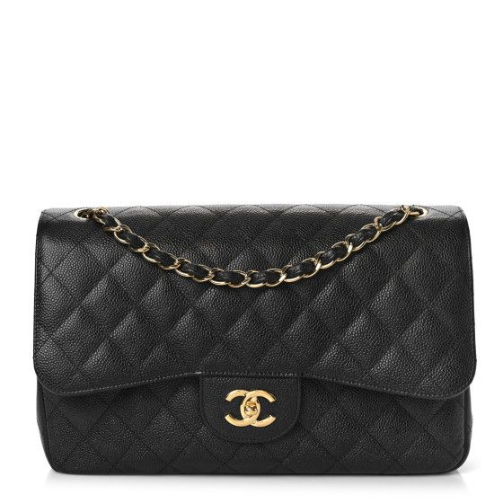 Caviar Quilted Jumbo Double Flap Black | FASHIONPHILE (US)