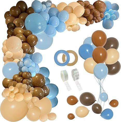 PERPAOL 147PCS Blue Brown Coffee Balloons Garland Kit, Boho Nude Coffee Blue Ivory Balloon Arch, ... | Amazon (US)