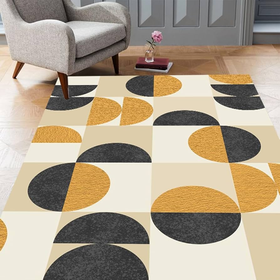 Black Beige Gold Minimailist Modern Area Rug 5x7 Washable Wool Soft Mid Century Rug for Livingroo... | Amazon (US)