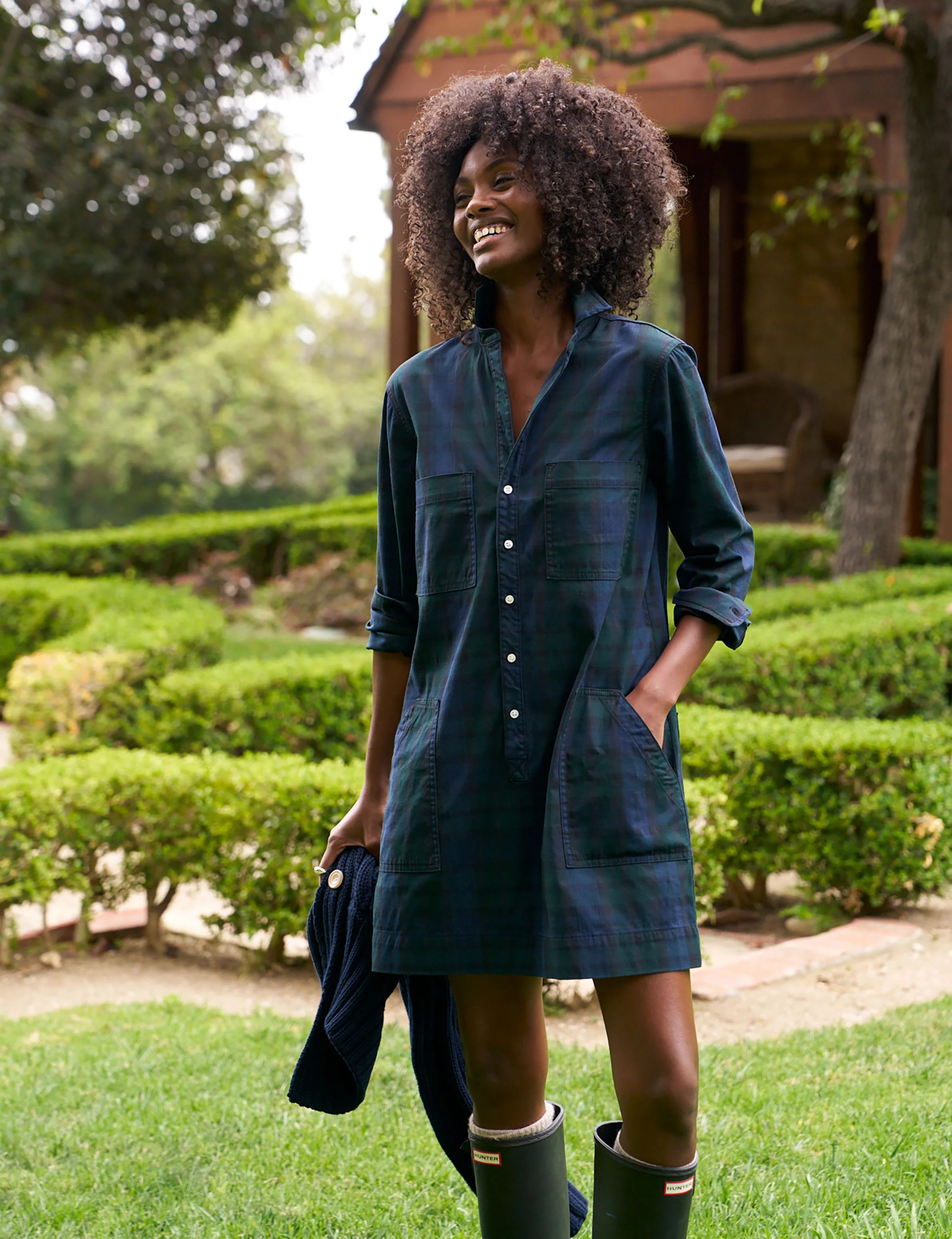 IRELAND DRESS Black Watch Plaid, Italian Performance Twill Black Watch Plaid / M | Frank & Eileen