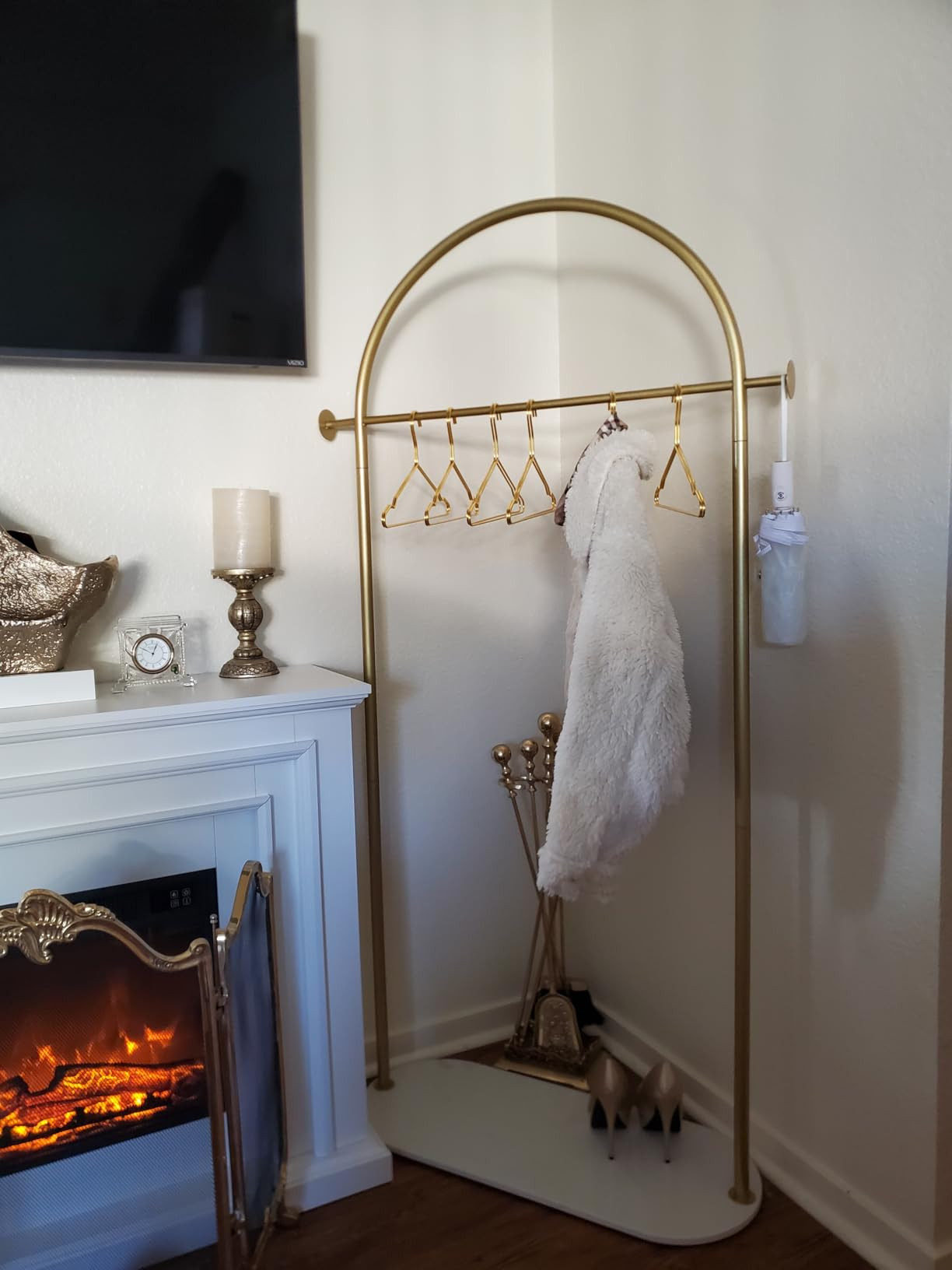 Gold Clothing Rack, Modern Clothes Rack with Shelf, Heavy Duty Freestanding Coat Rack, Metal Coat Hanger Stand with Hooks for Boutique Office | Amazon (US)