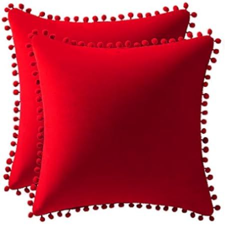 BeBen Decorative Valentine's Day Throw Pillow Covers with Pom Poms, Pack of 2 Soft Particles Velvet  | Amazon (US)