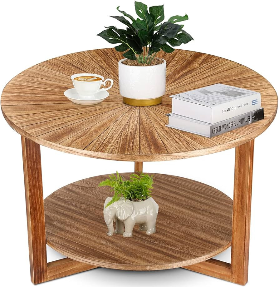 Coffee Tables for Living Room, Small Round Table with Storage, Mid Century Modern Wood Table, Rus... | Amazon (US)