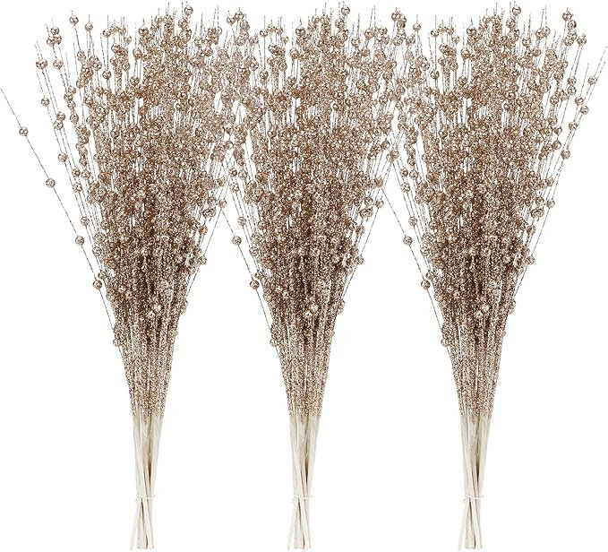 Sea Team 24-Pack Artificial Glitter Berry Stem Ornaments, Decorative Bead Sticks, Glittery Twigs,... | Amazon (US)