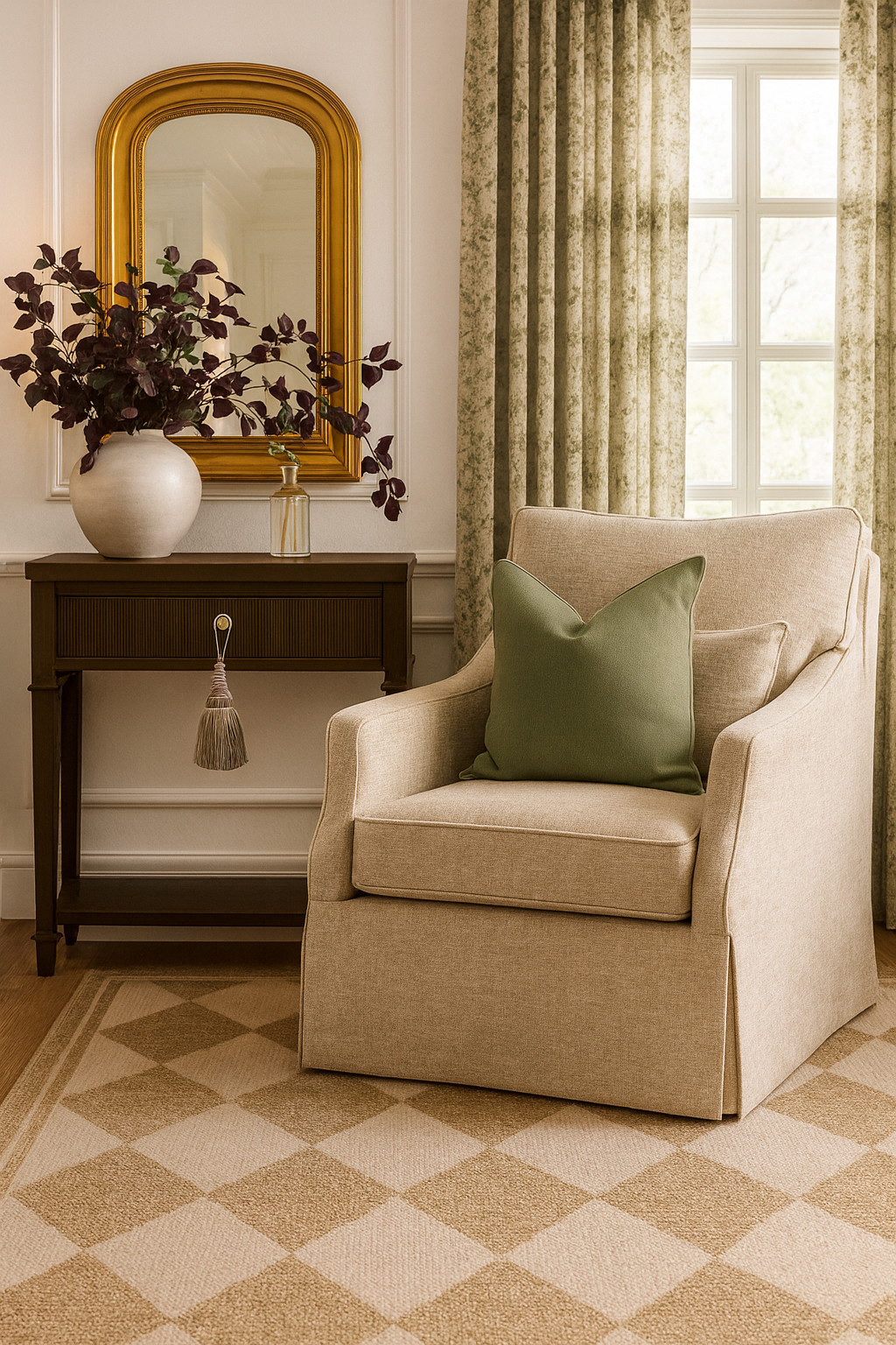 Cozy corner design for a classic living room

Chair, Jillien Harbor pillow, Fall stems, gold mirror (own and love), end table.  

 

#LTKHome #LTKSaleAlert