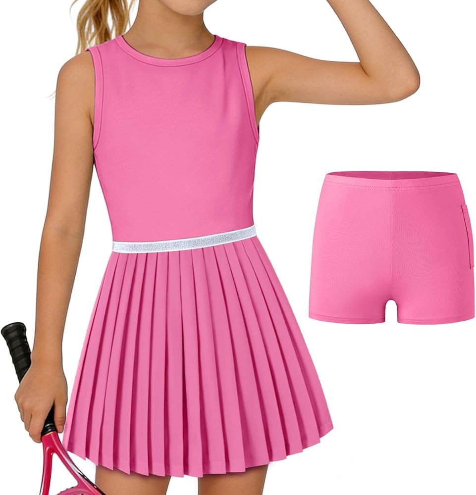 Girls Tennis Golf Pickleball Dress Sleeveless Athletic Pleated Dress with Pocket Shorts Glitter W... | Amazon (US)