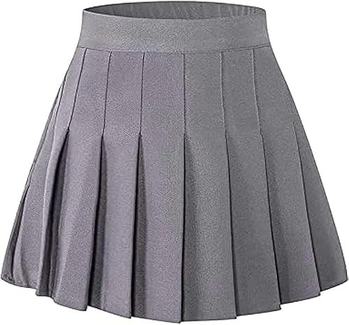 SHOOYING Womens Pleated Skirt, High Waist Tennis Plain A-line Mini School Uniform Aesthetic Skirt with Lining Shorts, Grey, Size XX-Large | Amazon (US)