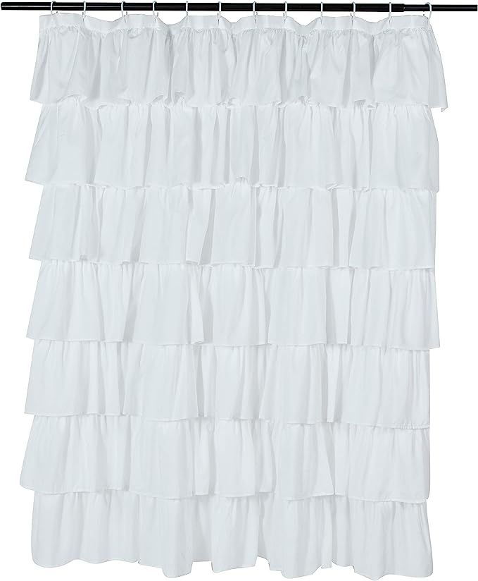 Amazon Basics Ruffled Bathroom Shower Curtain - White, 72 Inch | Amazon (US)