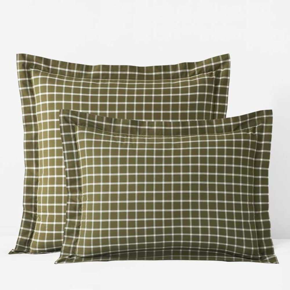 Classic Stripes and Plaids Cool Yarn-Dyed Cotton Percale Sham - Windowpane Green, Euro | The Company Store