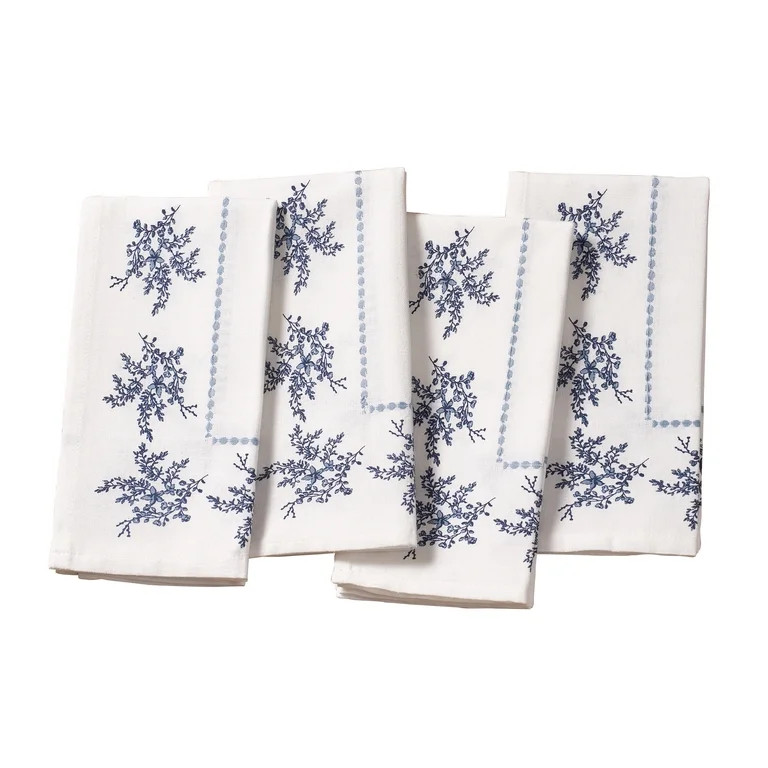 Blue and White Floral Cotton Cloth Napkins, 20" x 20", 4 Count, by My Texas House | Walmart (US)