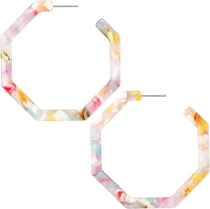 wowshow Acrylic Resin Hoop Earrings for Women Statement Fashion Geometric Octagon Earrings | Amazon (US)