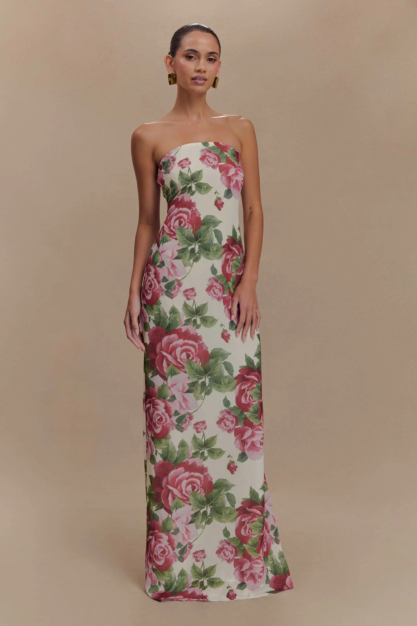 Ella Strapless Chiffon Maxi Dress - Sonia Rose Print | MESHKI US