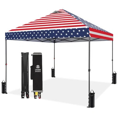 CROWN SHADES 10x10 Pop Up Canopy - Beach Tent with One Push Setup - Outdoor Canopy Tent with STO-N-Go Cover Bag for Events, Parties, Silver Coated Top | Wayfair North America