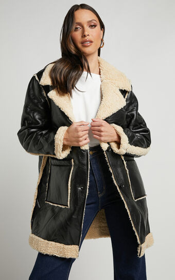 Ezra Jacket - Shearling Aviator Jacket in Black | Showpo (US, UK & Europe)
