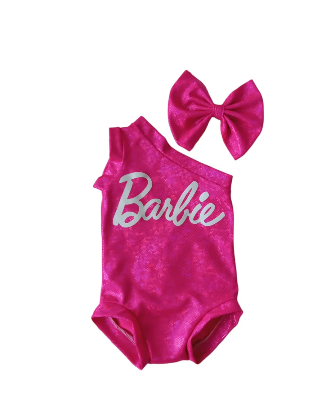 Hot pink iridecent sleeveless one shoulder barbie bodysuit one piece or bow | Etsy (US)