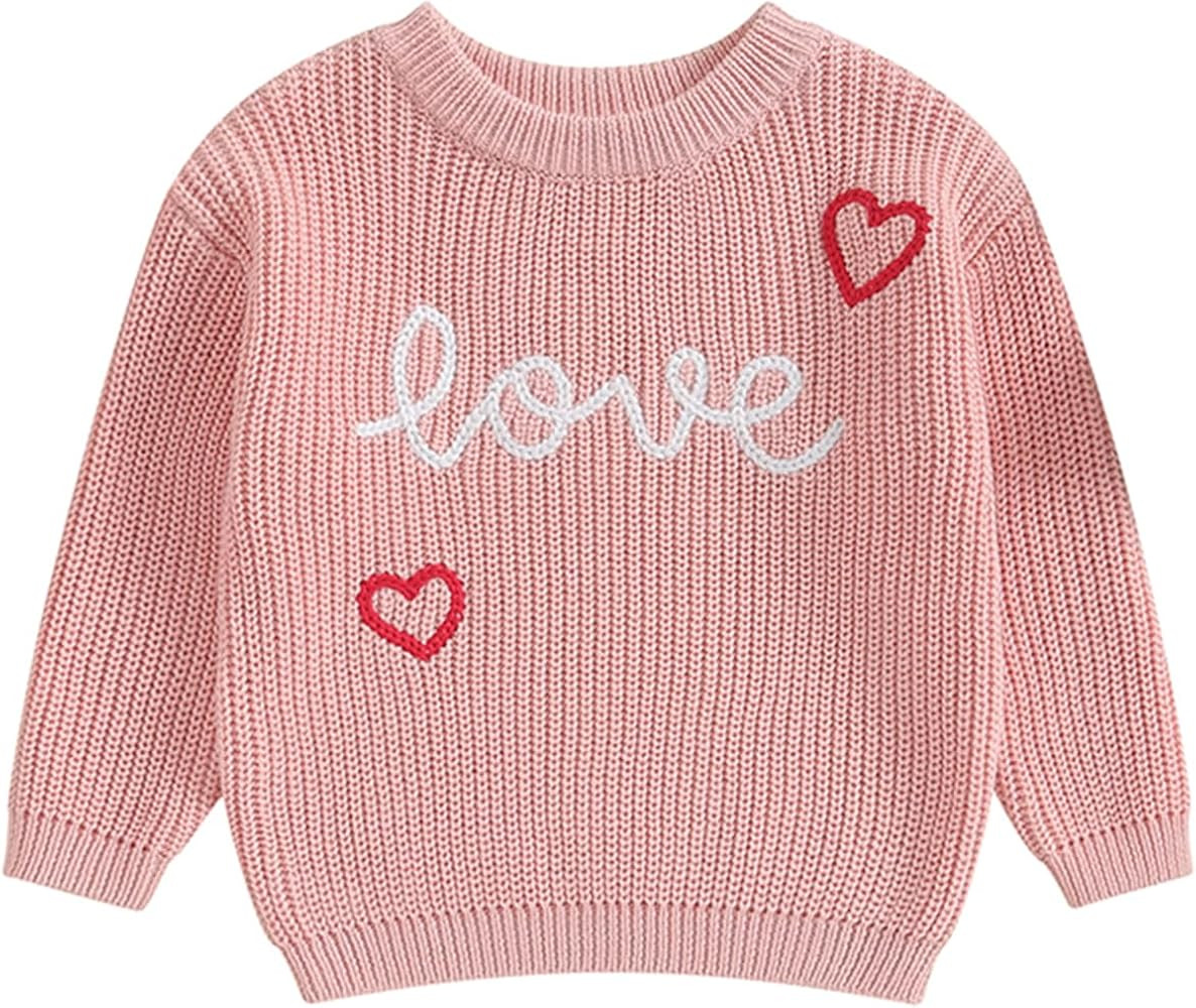 Baby Girl Cute Long Sleeve Crew Neck Love Embroidery Sweater Toddler Valentine Day Outfits | Amazon (US)