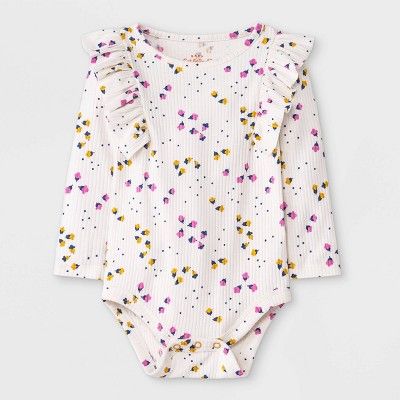 Baby Girls' Floral Ditsy Ruffle Long Sleeve Bodysuit - Cat & Jack™ Off-White | Target