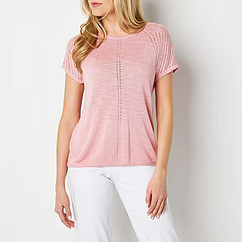 Liz Claiborne Womens Crew Neck Short Sleeve Pullover Sweater | JCPenney