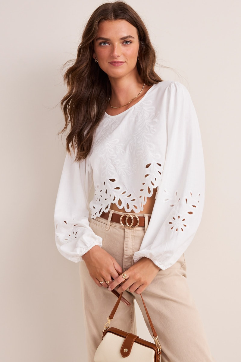 Mae Scallop Hem Embroidered Blouse | Francesca's