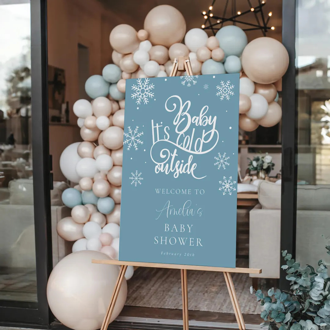 Winter Baby Shower Welcome Sign | Snowflake Template Editable Digital Download | Baby It's Cold O... | Etsy (US)
