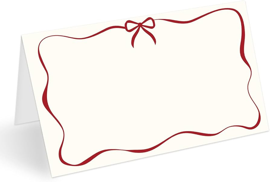 Red Bow Wave Border Place Cards for Table Setting, Blank Name Card for Banquet, Set of 25 Seating... | Amazon (US)