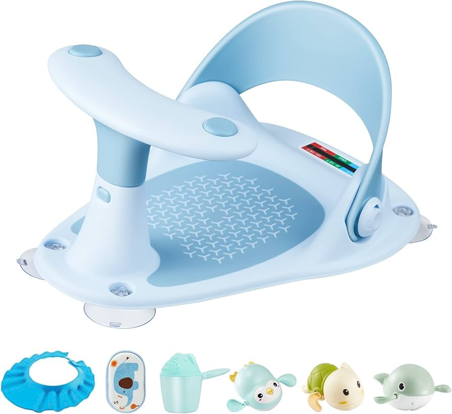 Baby Bath Seat [Original] – 3 Bath Toys + Shower Cap + Bath Brush + Thermometer + Rinse Cup –... | Amazon (US)