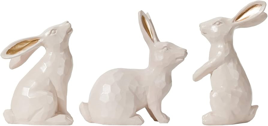 DN DECONATION Easter Bunny Figurines, Small Decorative Bunny Statue Set of 3, Beige & Gold Easter... | Amazon (US)