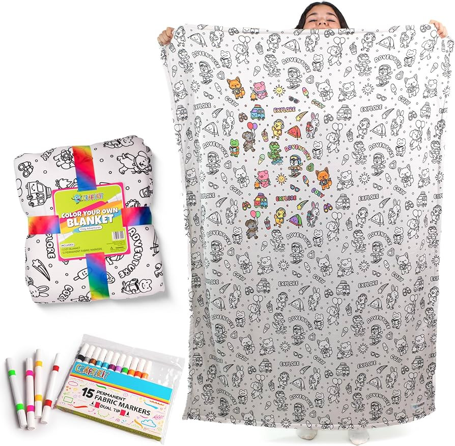 Color-In Blanket for Kids & Adults – Oversized Wearable Blanket Craft Kit – Permanent Marker ... | Amazon (US)