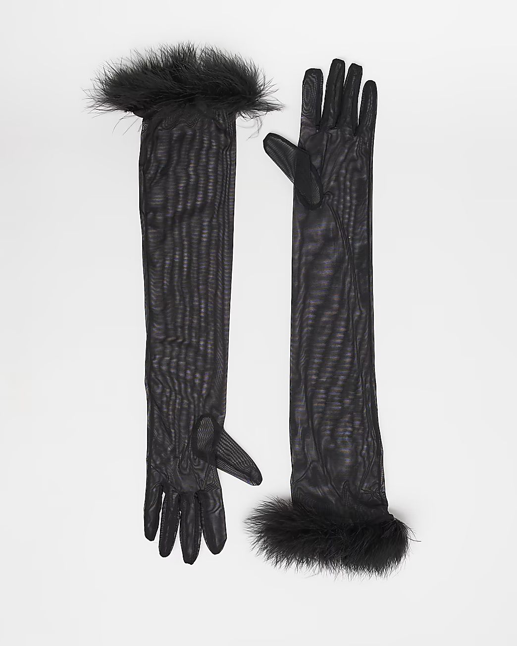Black feather trim long gloves | River Island (UK & IE)