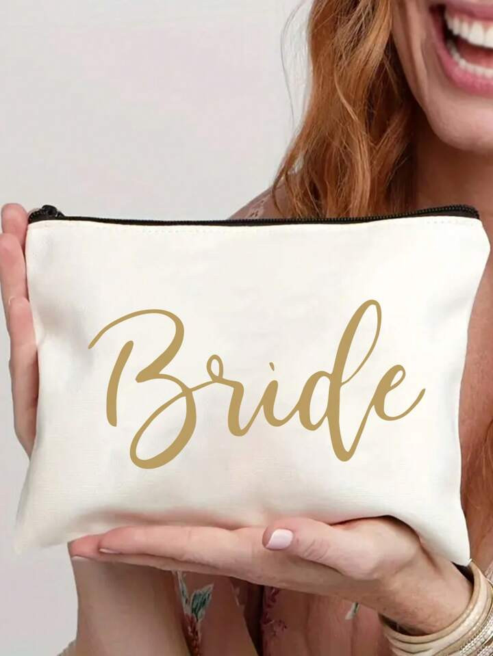 Bride Print Zipper Make Up Bag, Bright Color Canvas Travel Toiletry Organizer For Bachelorette Pa... | SHEIN
