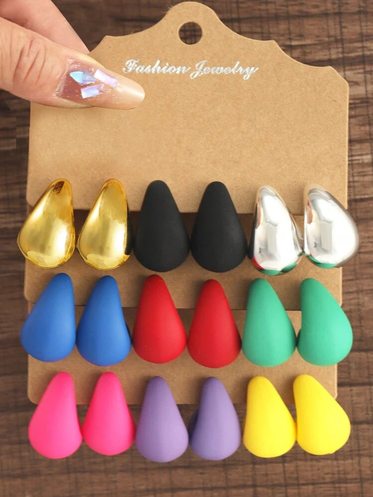 6-18pcs/Set Bohemian Style Colorful Water Drop/Teardrop Shape Earrings Hoop Earrings, Women Daily Fashion Jewelry Accessories | SHEIN