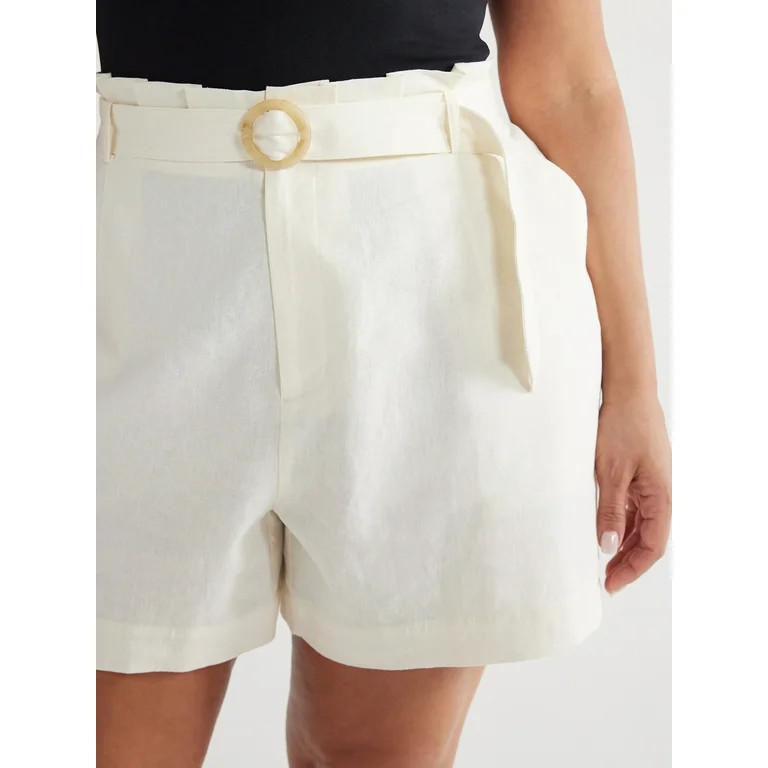 Sofia Jeans Women's and Women's Plus Linen Blend Paperbag Shorts, 4.75" Inseam, Sizes XS-5X - Wal... | Walmart (US)