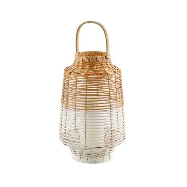 Better Homes & Gardens Decorative Natural & White Woven Battery Operated Outdoor Lantern With Rem... | Walmart (US)
