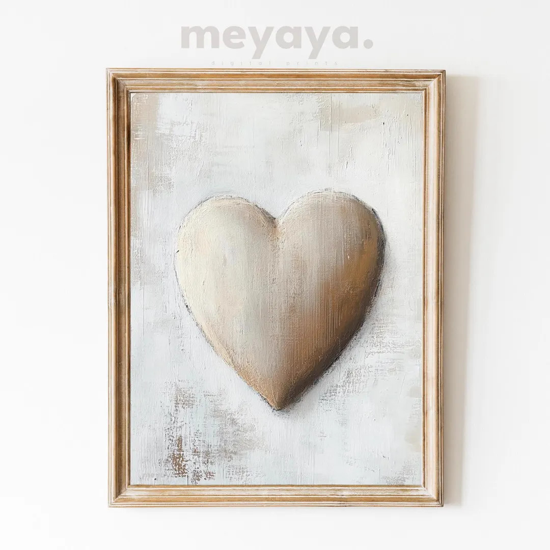 Neutral Beige Heart Print: Vintage Valentine Painting, Romantic Love Decor (digital Download) - E... | Etsy (US)