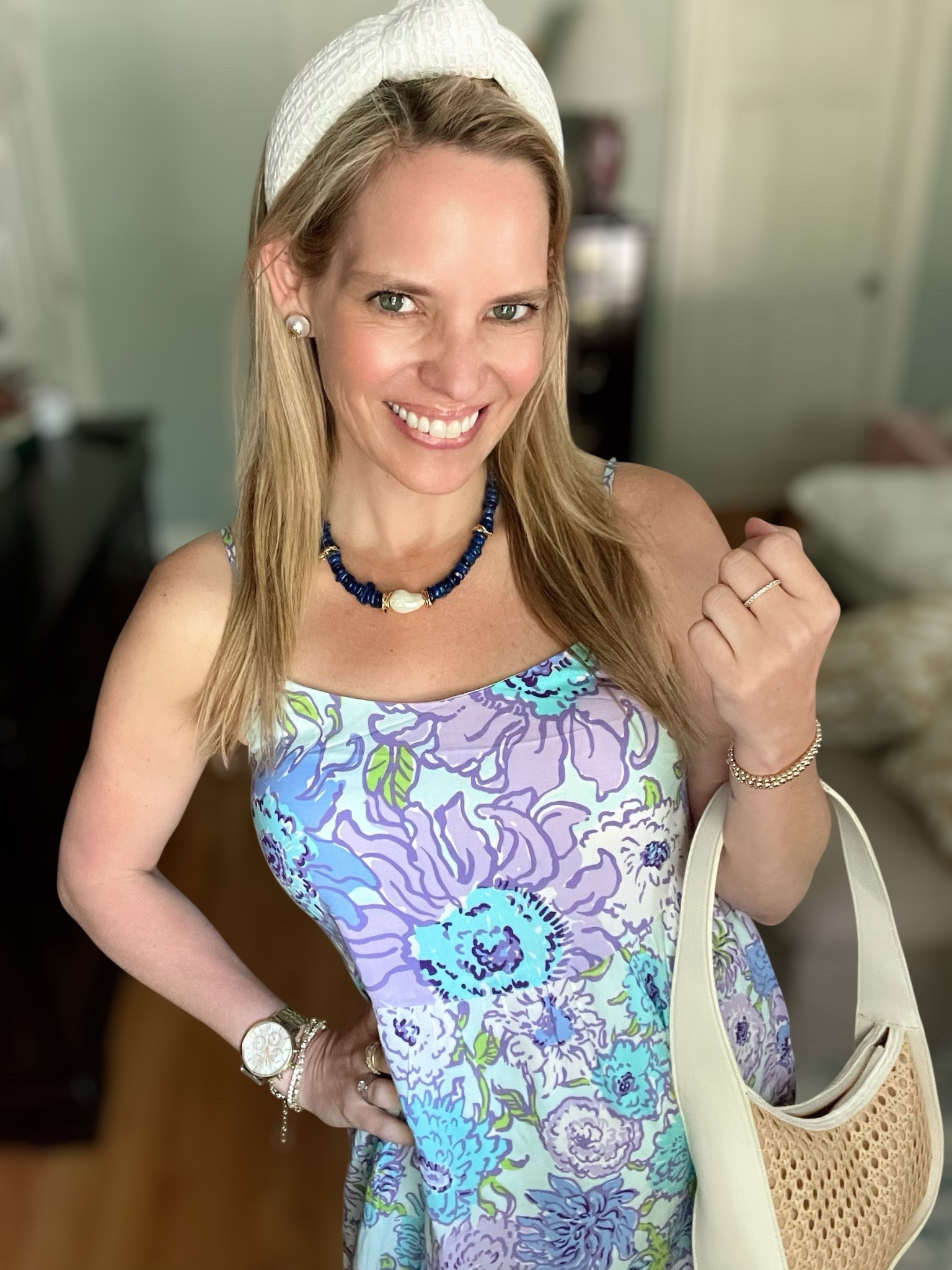 Wearing size XS in the Teresa Maxi Dress 💐 | Headband is Lele Sadoughi 🤍 | Shoes are Palm Beach Sandals 🩴 | Bag is woven rattan hobo 👜 | Jewelry is Melinda Maria — code PREPPYREBEL for 10% off ✨

Swinging into summer in this floral dream! 🌸 The Lilly Pulitzer Teresa Maxi Dress in Multi Let It Gogh is a lightweight, tiered stunner with adjustable straps and a flirty front slit. It’s effortlessly breezy in rayon voile—perfect for everything from beachside brunches to summer soirées! ☀️🌊

I styled it with:
• a classic white eyelet Lele Sadoughi knot headband for extra charm 🎀
• Palm Beach Sandals in white for a polished coastal vibe 🤍
• a woven hobo bag for textural contrast 🧺
• and layered Melinda Maria jewelry for the perfect finishing touch ✨ Use code PREPPYREBEL for 10% off!

⸻

#LillyPulitzer #TeresaMaxiDress #LetItGogh #SummerStyle #PreppyStyle #PalmBeachSandals #LeleSadoughi #MelindaMaria #MelindaMariaJewelry #PREPPYREBEL #ResortStyle #ColorfulCloset #BeachToBrunch #CoastalGranddaughterStyle

#LTKFindsUnder50 #LTKSaleAlert #LTKFindsUnder100