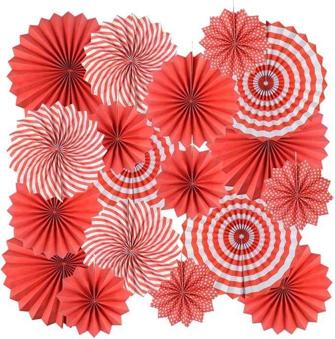 18Pc Party Hanging Paper Fans Set Decorative Red Folding Fans Party Decorations Round Fan Wall De... | Amazon (US)
