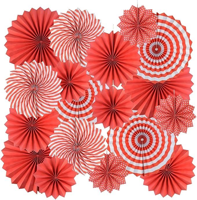 18Pc Party Hanging Paper Fans Set Decorative Red Folding Fans Party Decorations Round Fan Wall De... | Amazon (US)