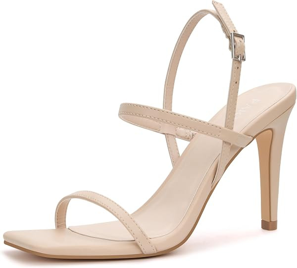 PARTY Women's Strappy High Heel Sandals Square Toe Ankle Strap | Amazon (US)