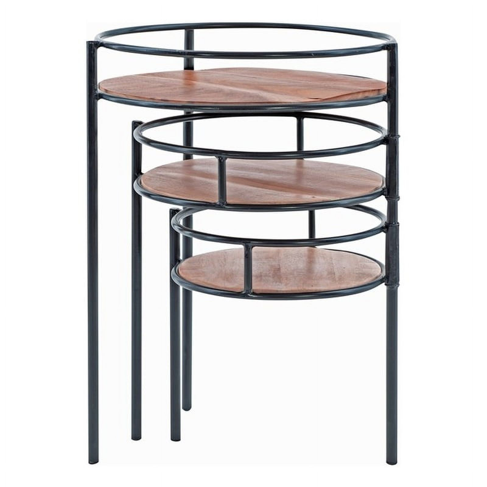Linon Carter Three Tiered Iron and Wood Side Table/Plant Stand in Black/Natural | Walmart (US)
