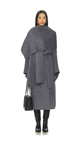 NICHOLAS Candice Scarf Double Wool Long Coat in Charcoal. - size S | Revolve Clothing (Global)