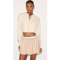 Stone Tailored Woven Boxer Detail Drawstring Mini Skirt | PrettyLittleThing US