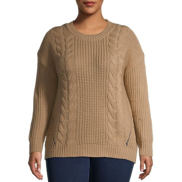 No Boundaries - No Boundaries Juniors' Plus Cable Front Sweater - Walmart.com | Walmart (US)