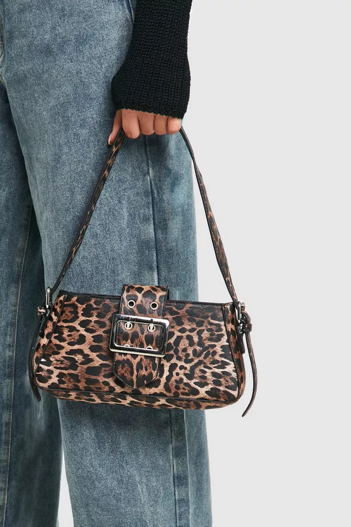 Buckle Detail Leopard Shoulder Bag | boohoo (US & Canada)