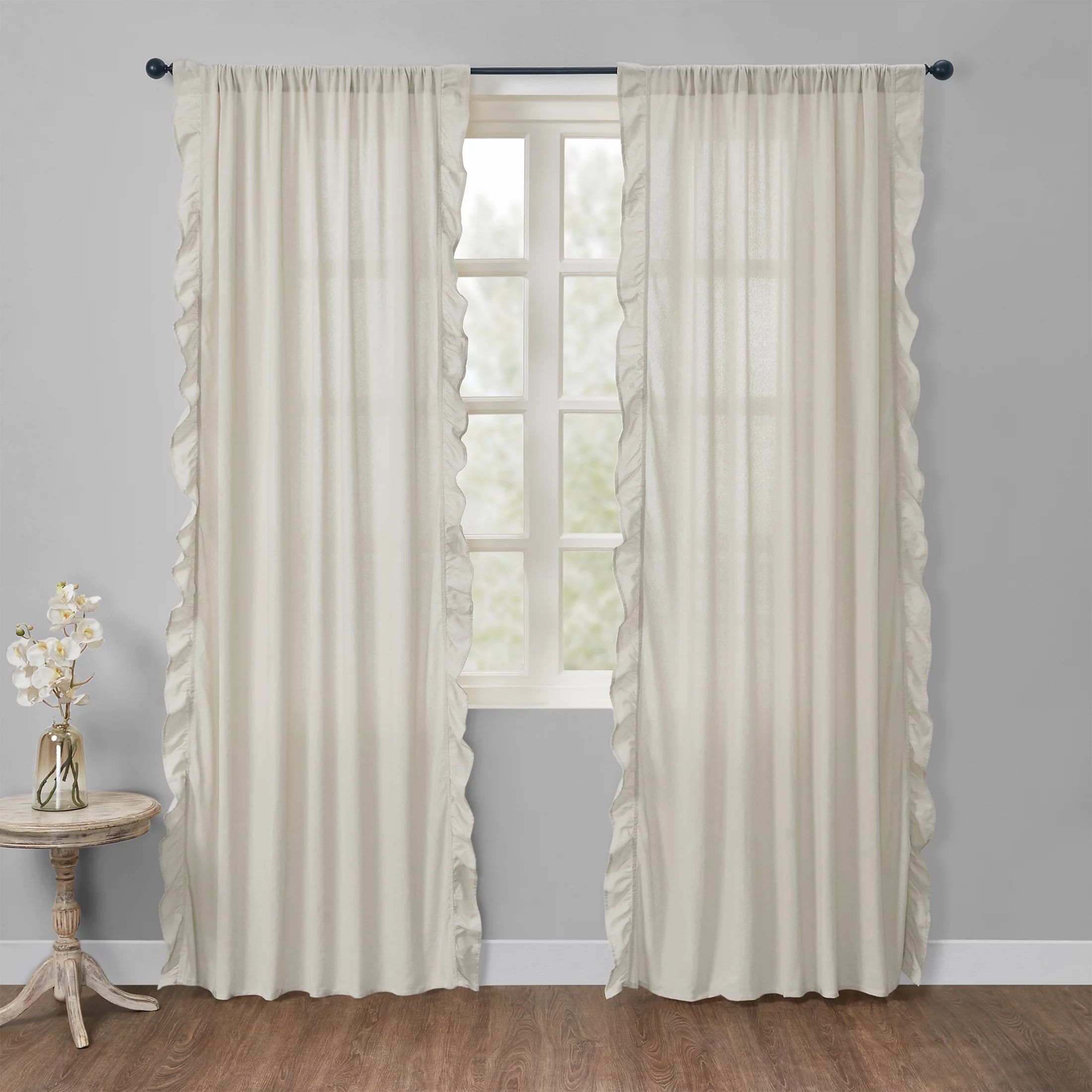 My Texas House Ruffle Light Filtering Rod Pocket Single Panel, 52" x 96", Linen | Walmart (US)